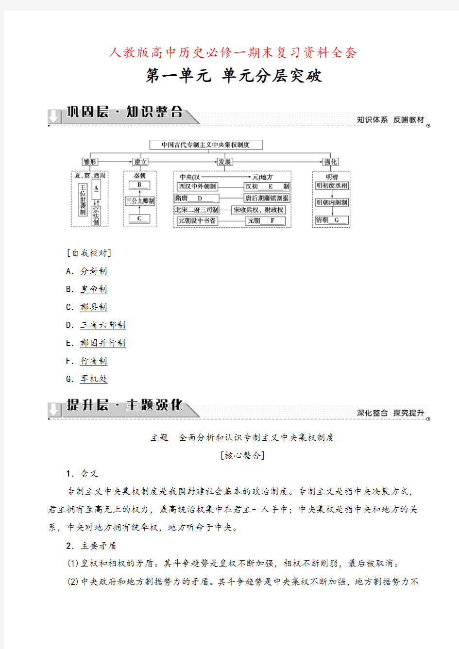 人教版高中历史必修一期末复习资料全套