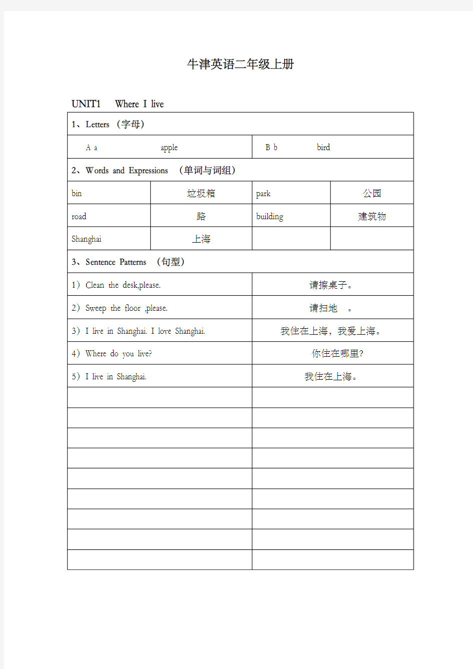 牛津英语二年级上册