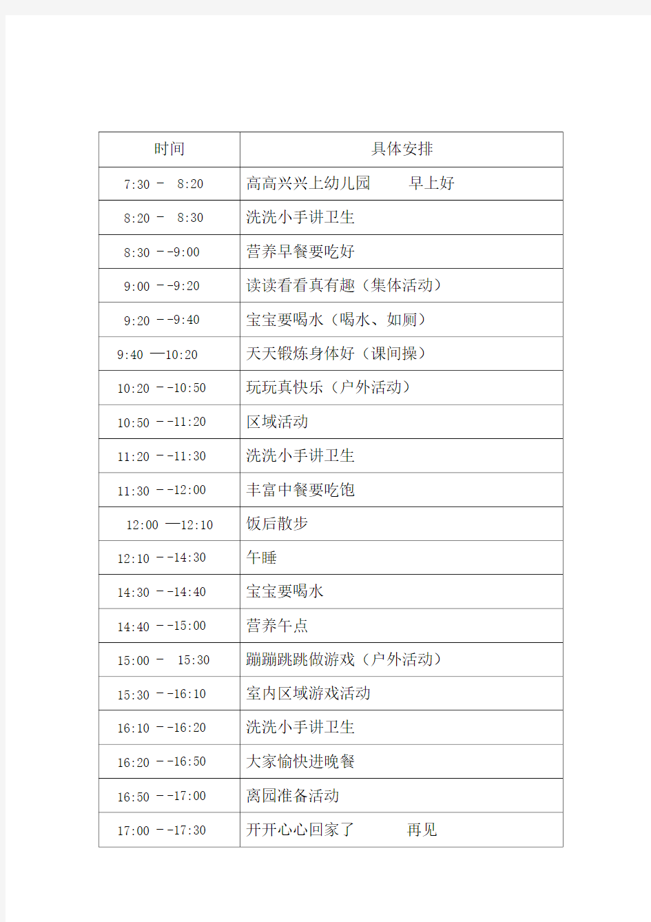 一日活动安排时间表分析