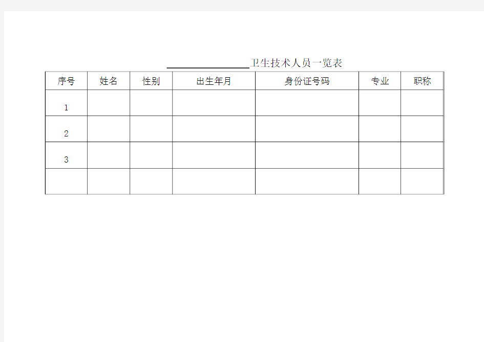 卫生技术人员一览表