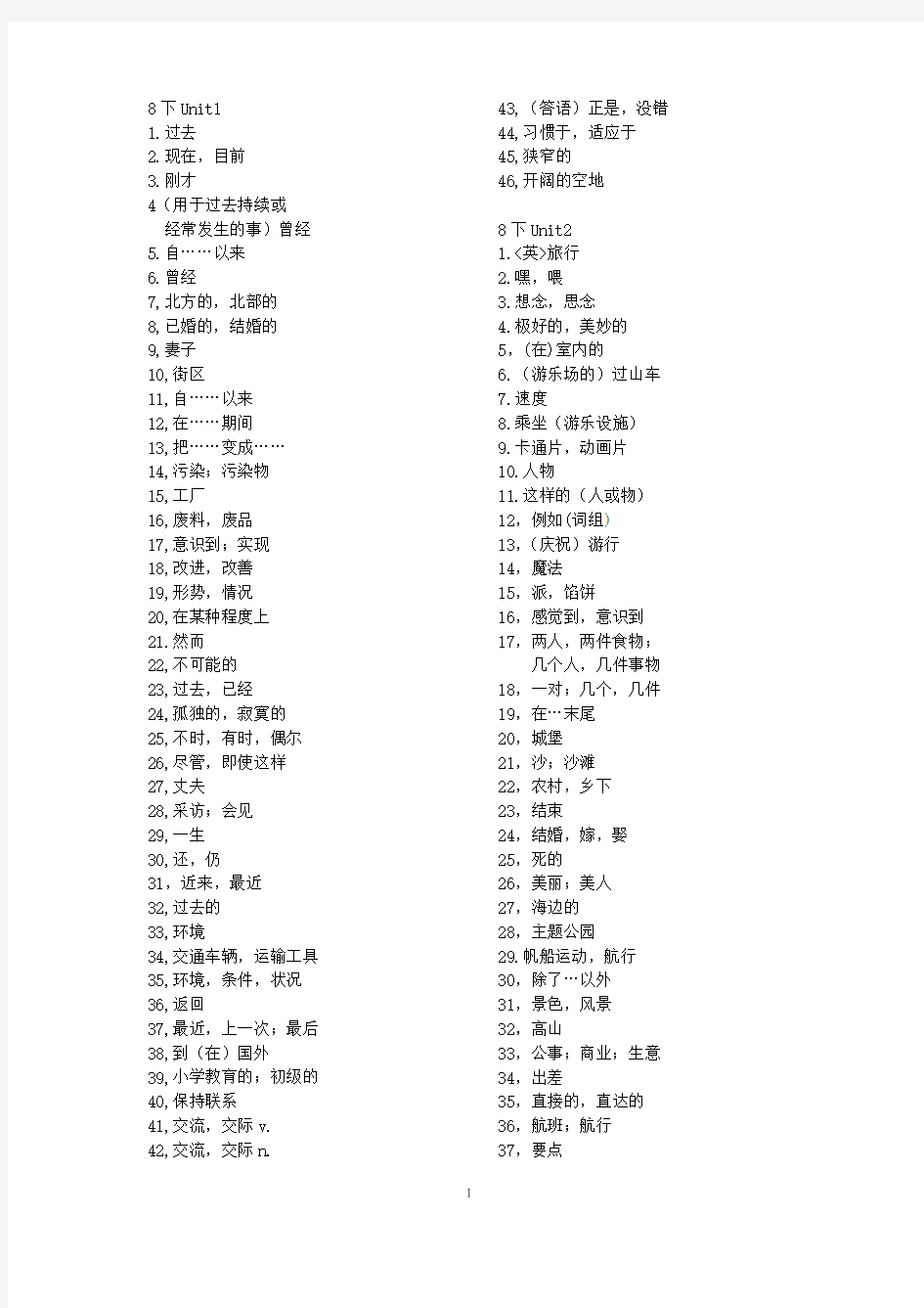 (完整版)译林版八年级下册英语词汇表