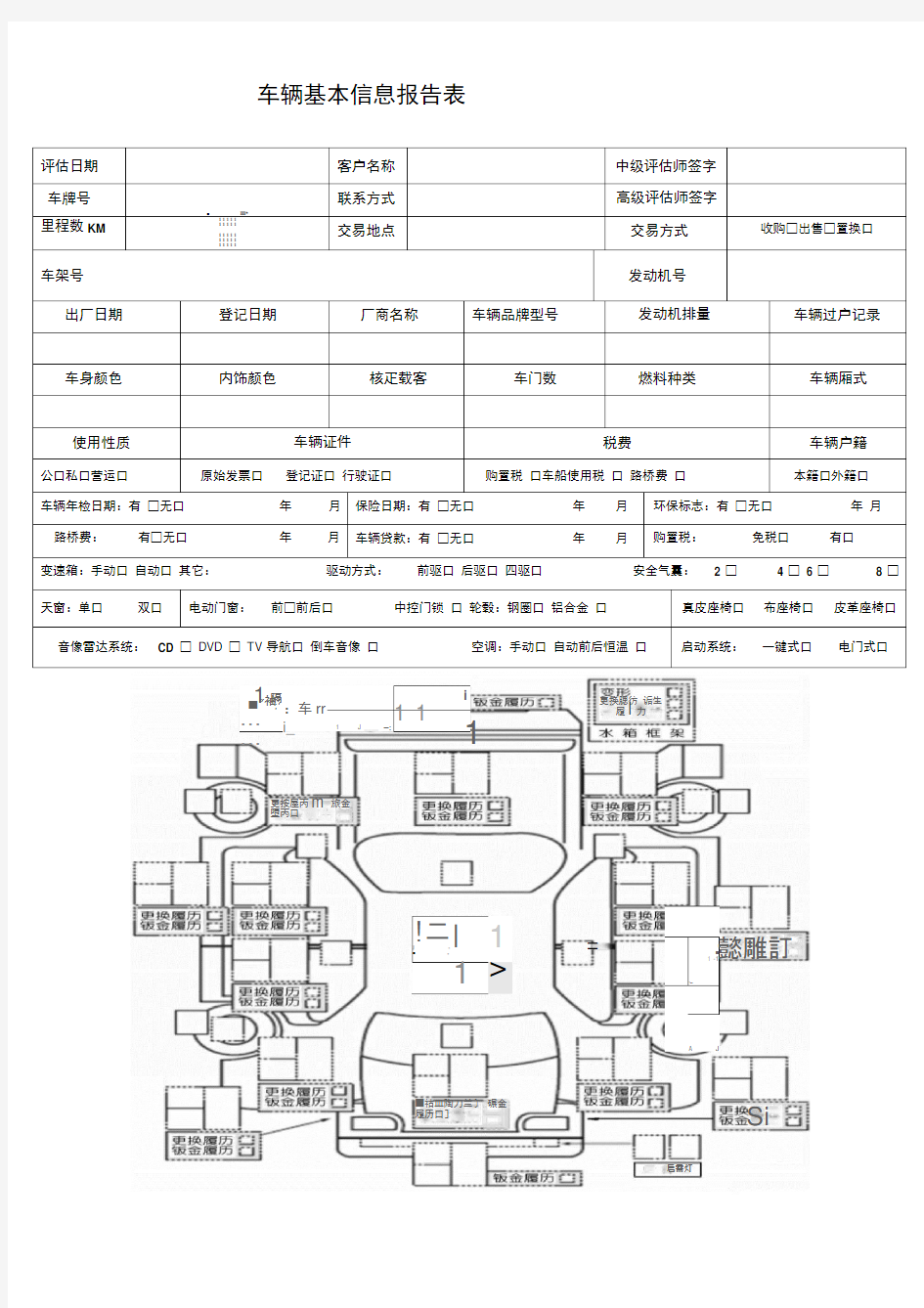 二手车鉴定评估表格