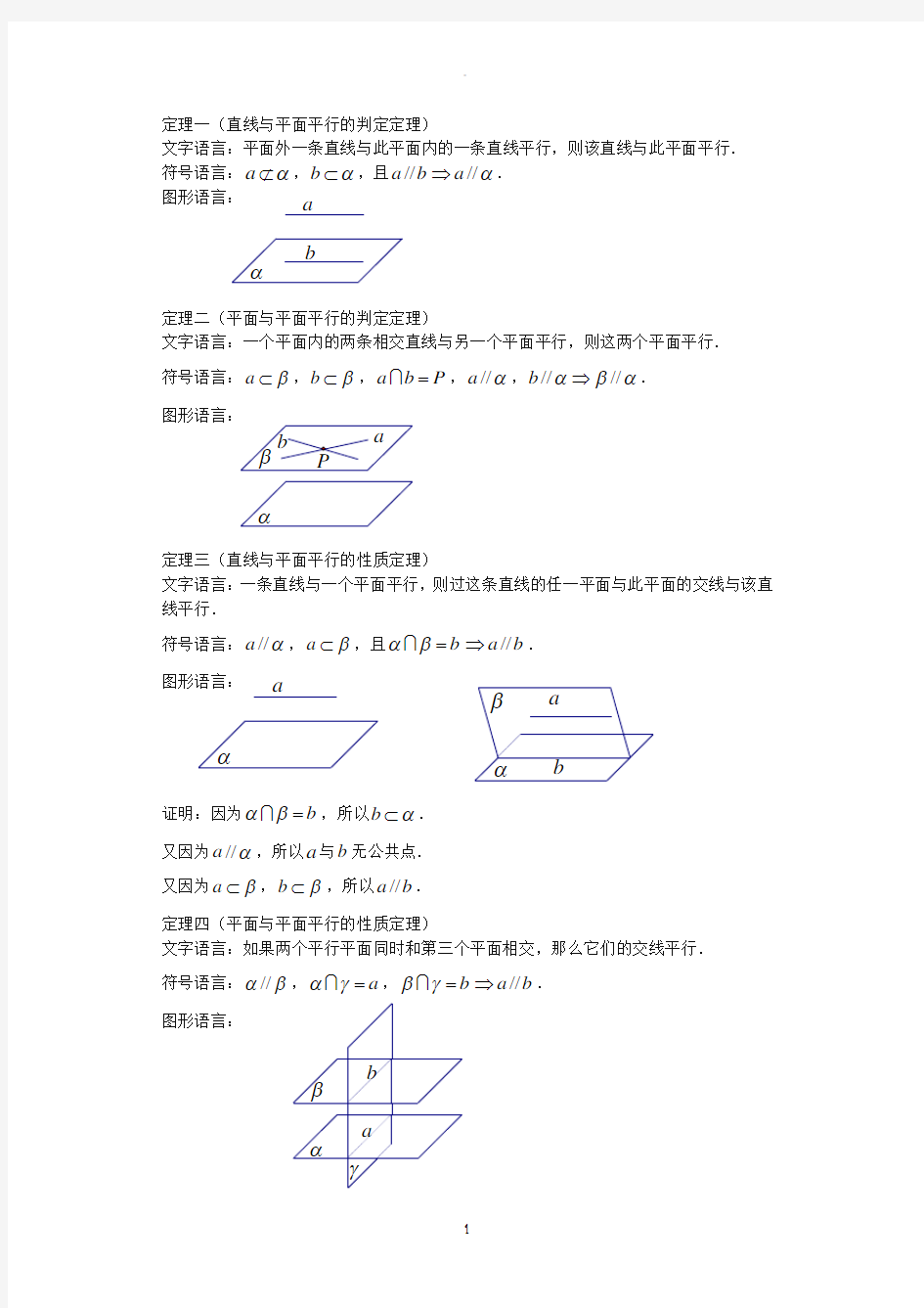 立体几何判定定理与性质定理汇总