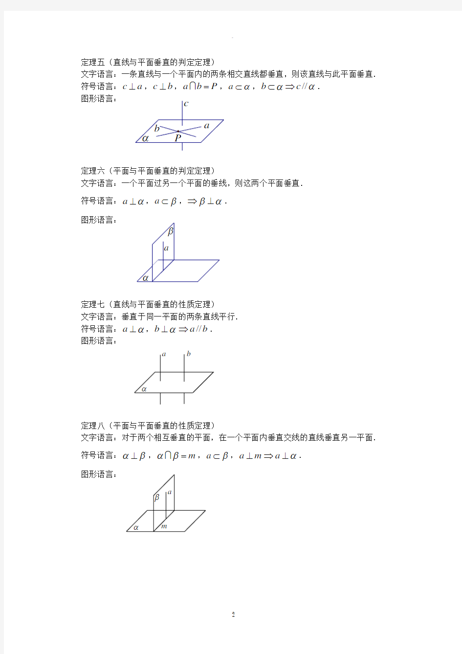 立体几何判定定理与性质定理汇总