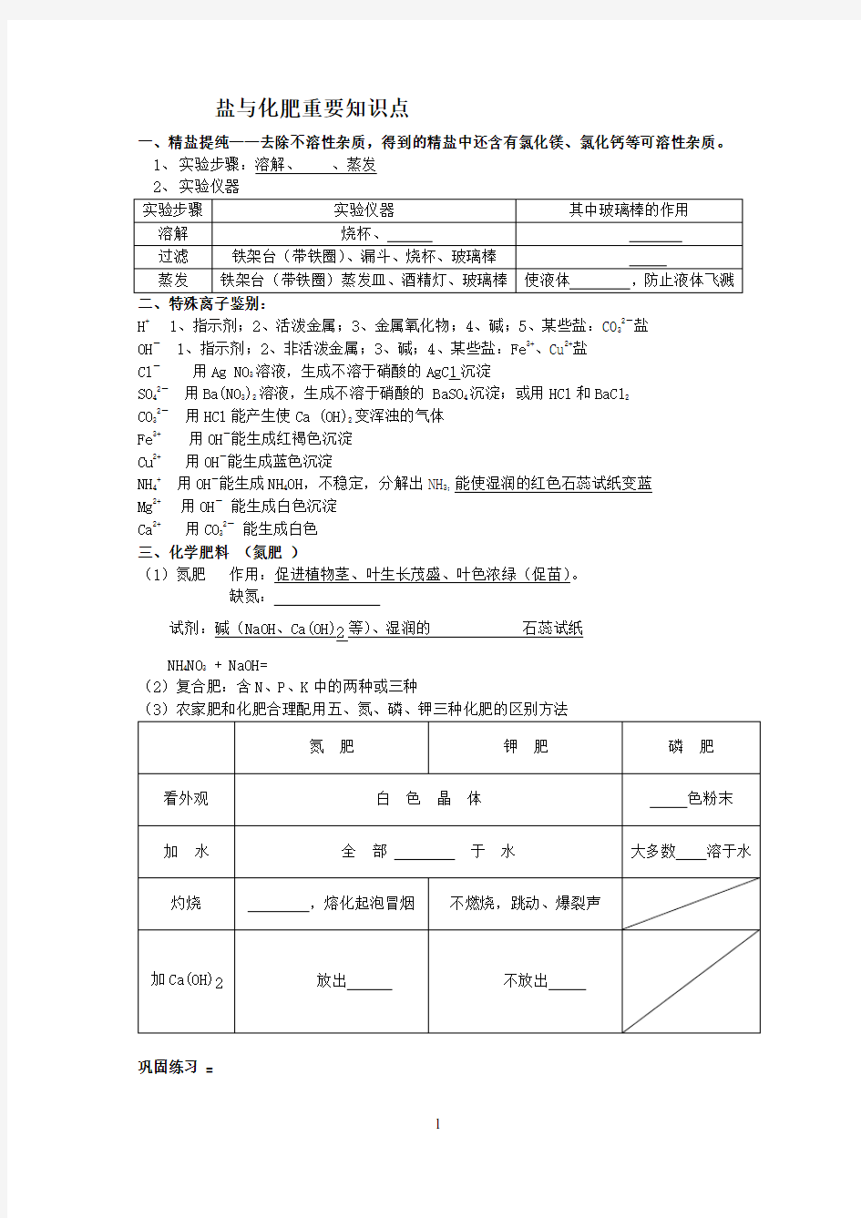 盐与化肥知识点