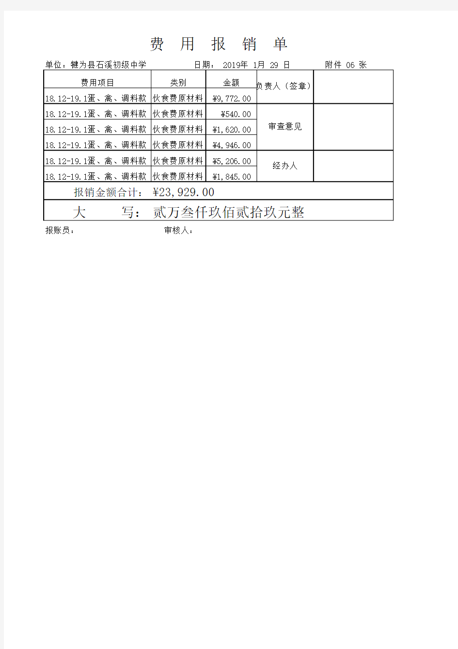 费用报销单自动汇总并自动生成大写