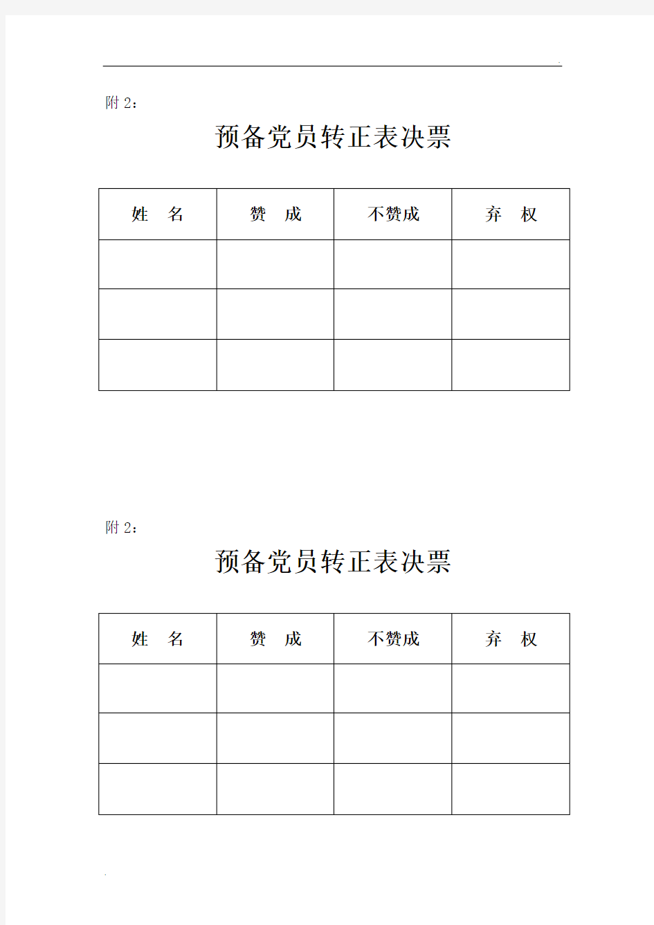 党员投票表决表 票数统计表(全)