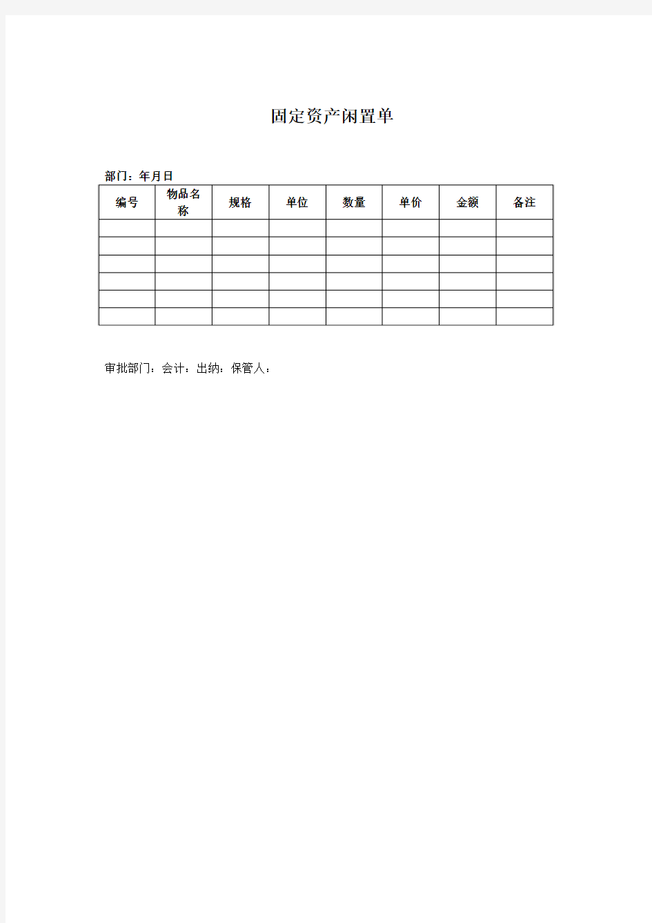 培训学校财务常用表格-固定资产闲置单