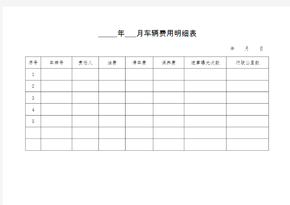 公司车辆费用明细表模板