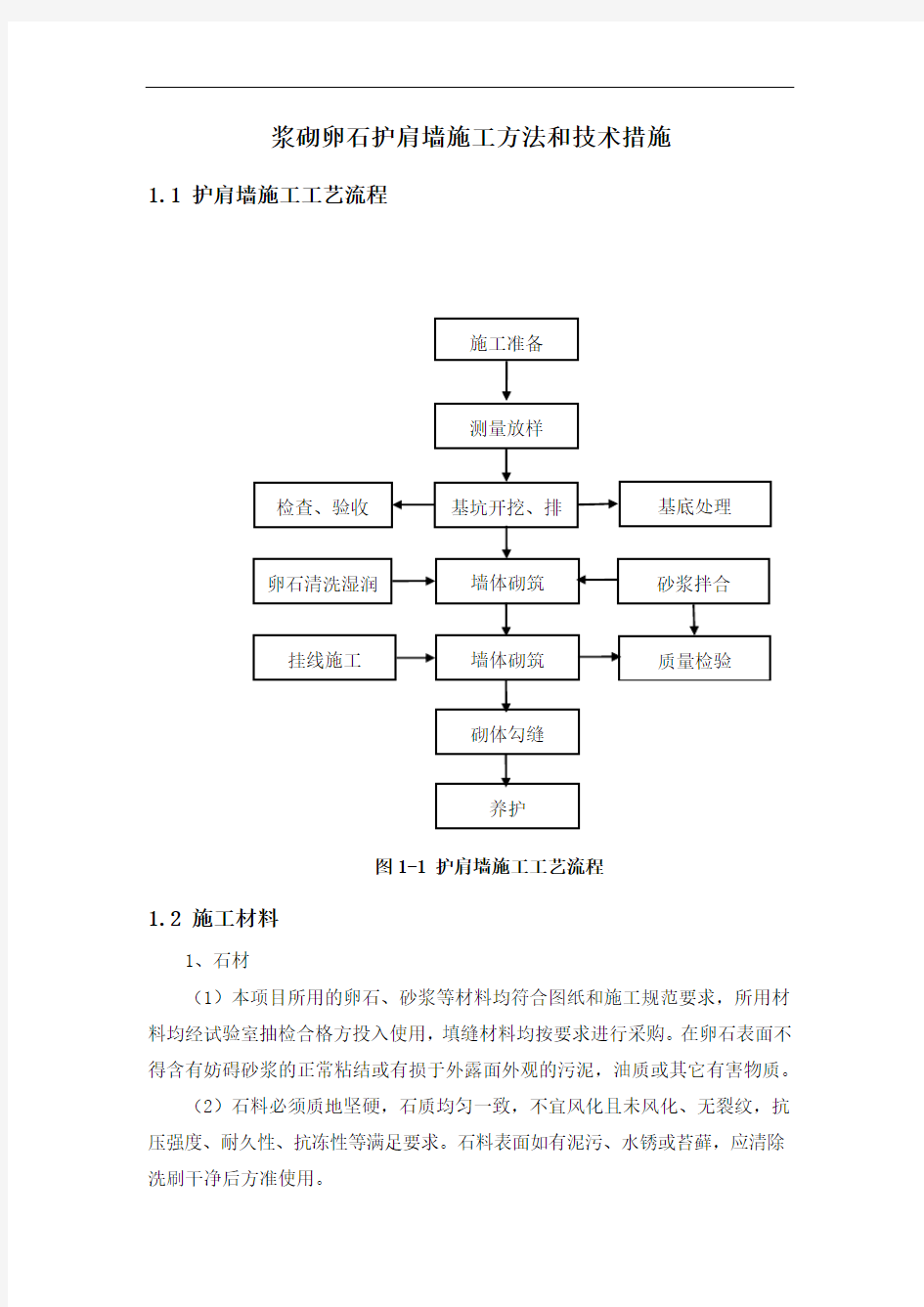 浆砌卵石护肩墙施工方法和技术措施