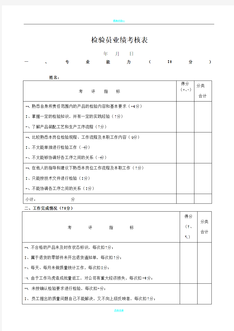 检验员绩效考核表