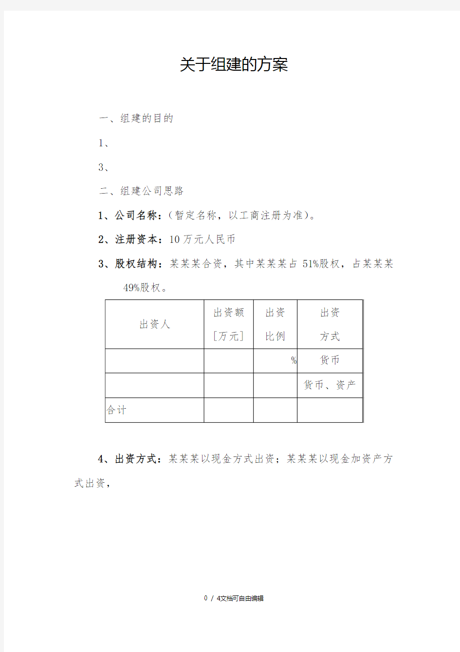 公司组建方案