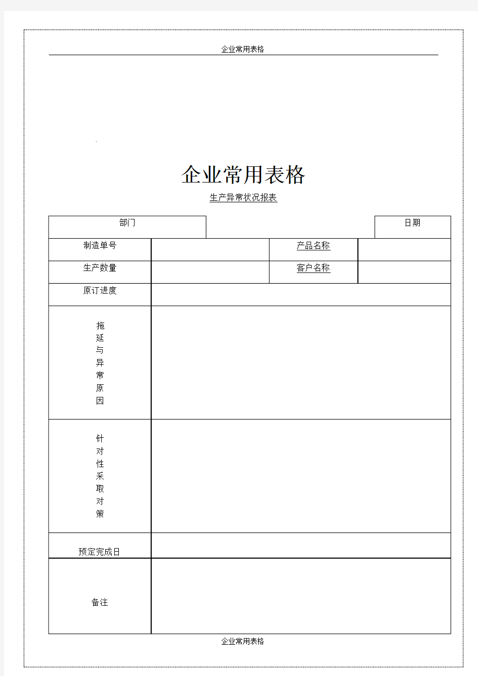 【企业常用表格】生产异常状况报表