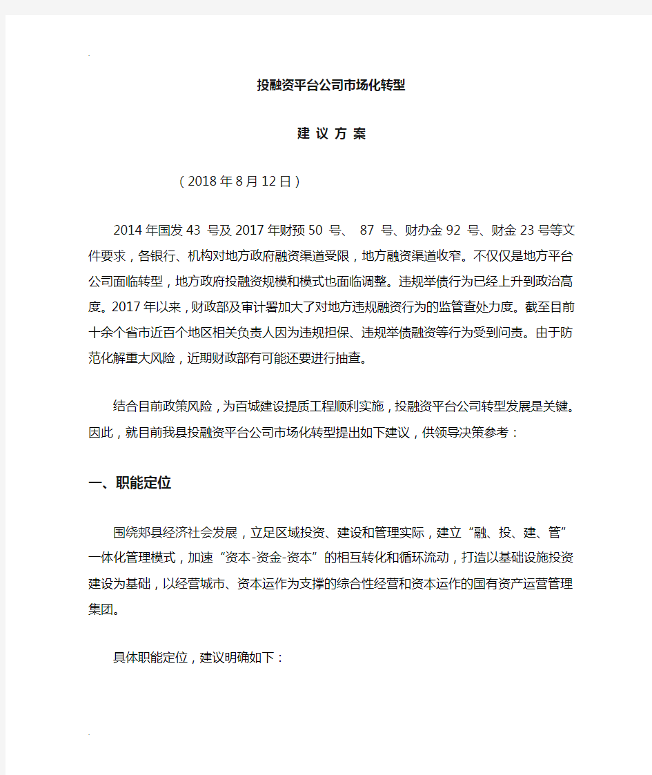 投融资公司转型及方案