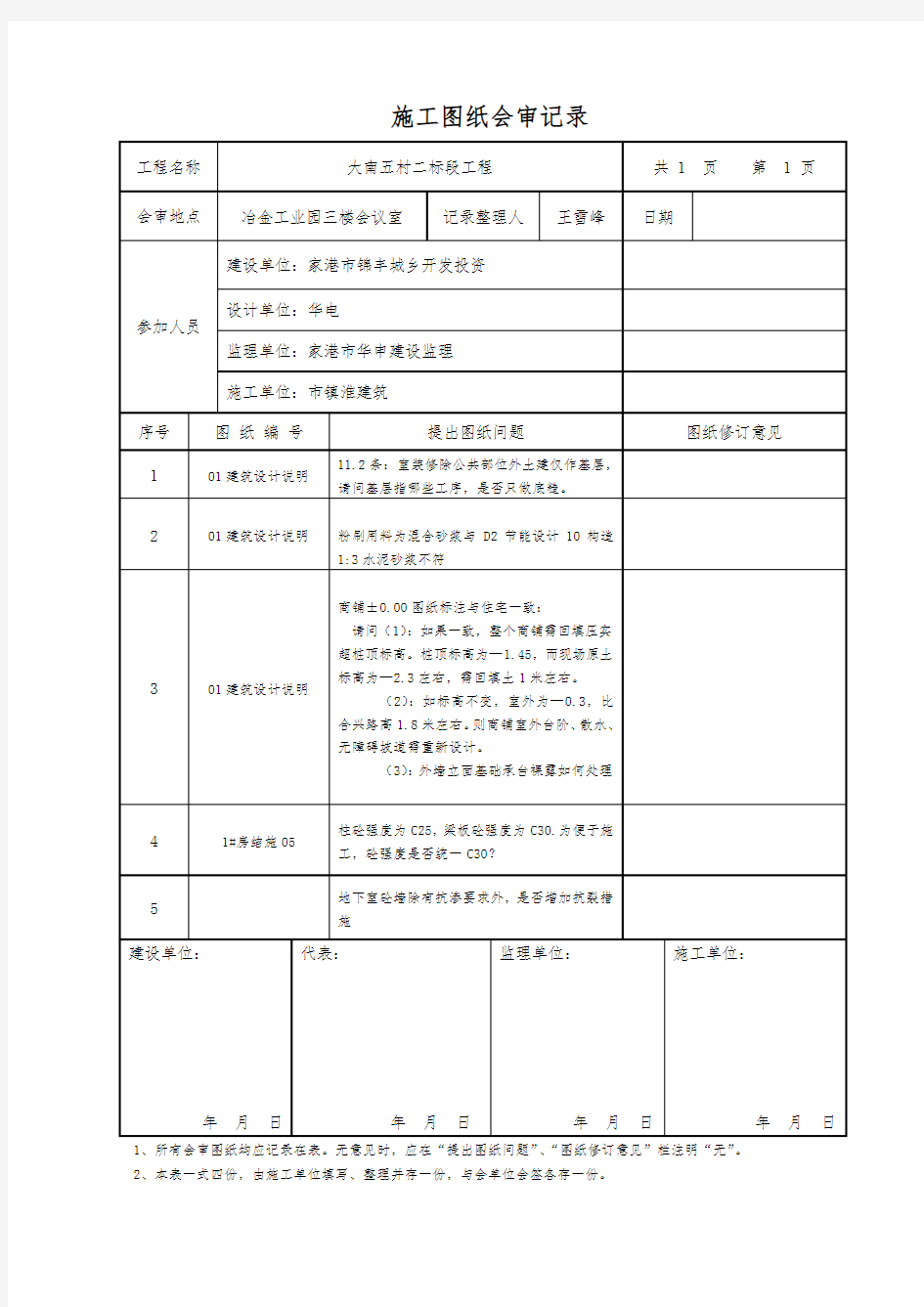 图纸会审记录表格模板