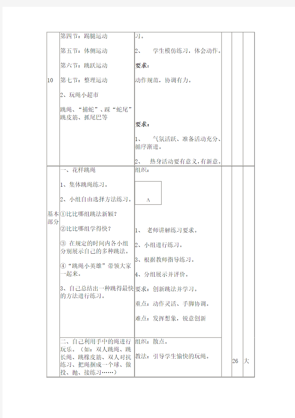 小学体育课教案_(三年级跳绳)