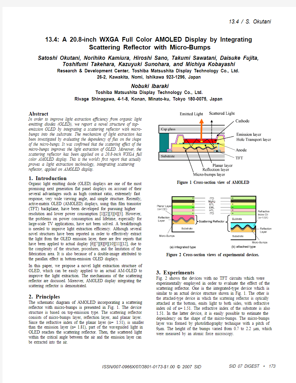 20.8-inch WXGA Full Color AMOLED Display by Integrating Scattering Reflector with Micro-Bumps