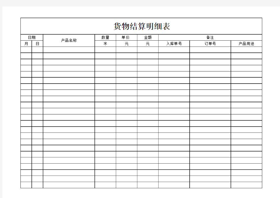 货物结算明细表