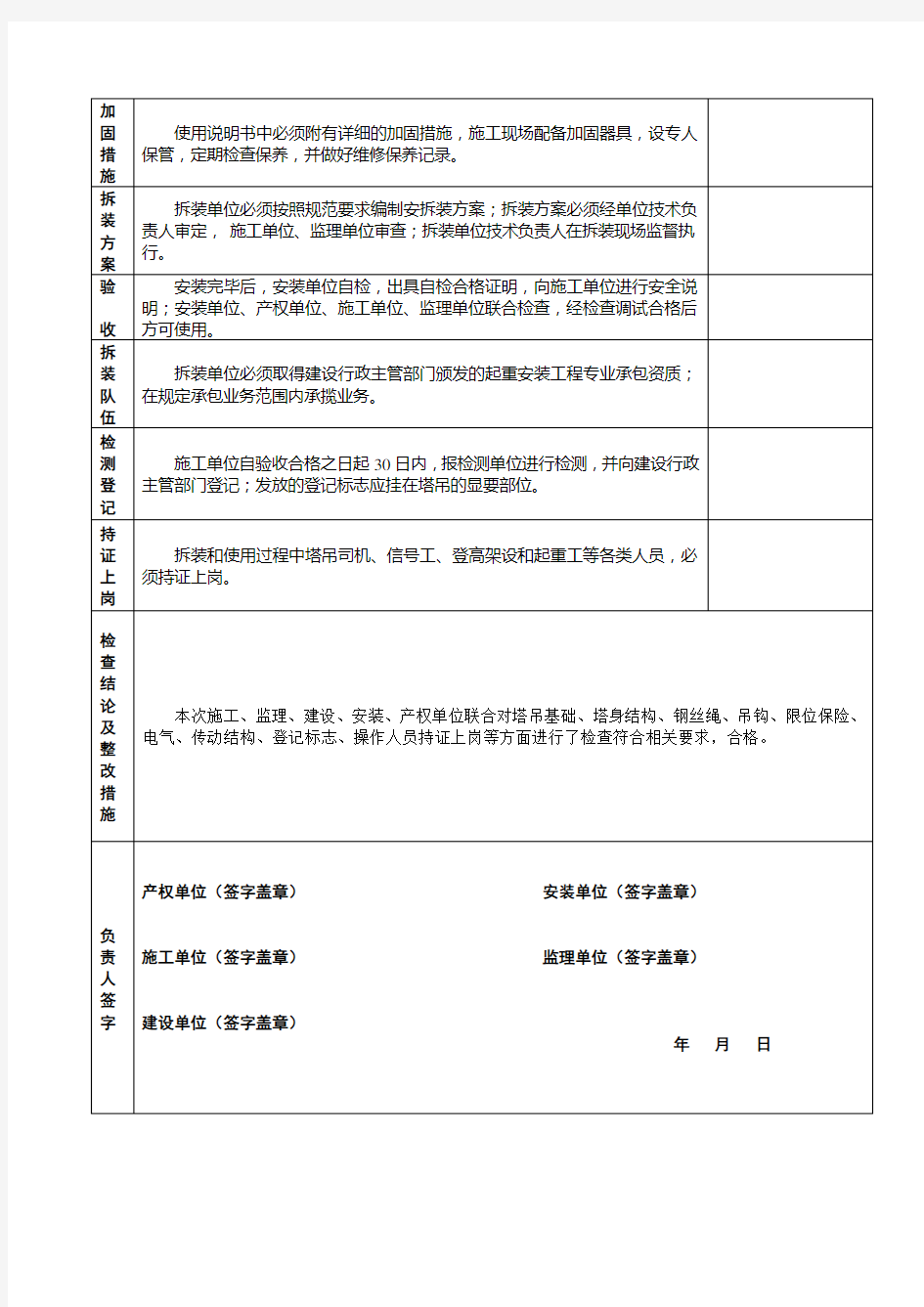 塔吊月检检查表