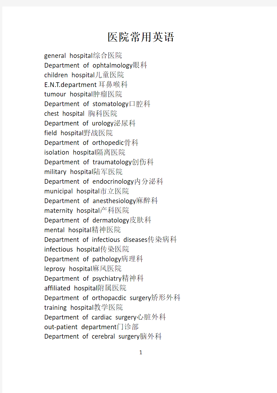 医院常用英语