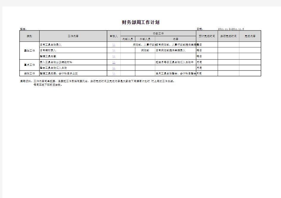 财务部、 周工作计划