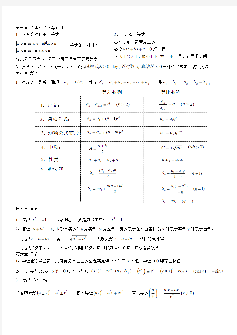 成考复习数学公式(全)