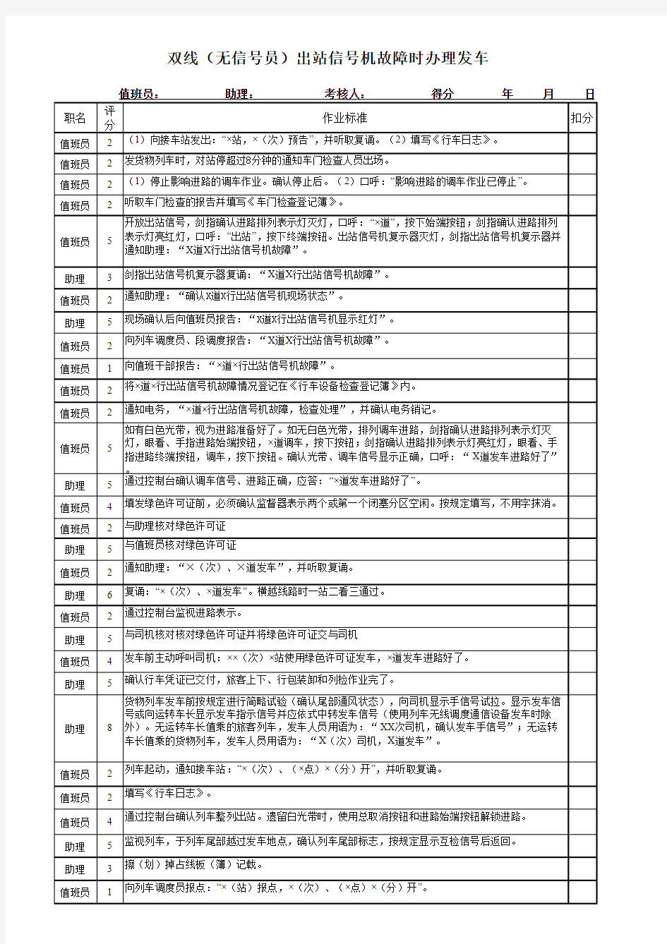 双线(无信号员)出站信号机故障发车