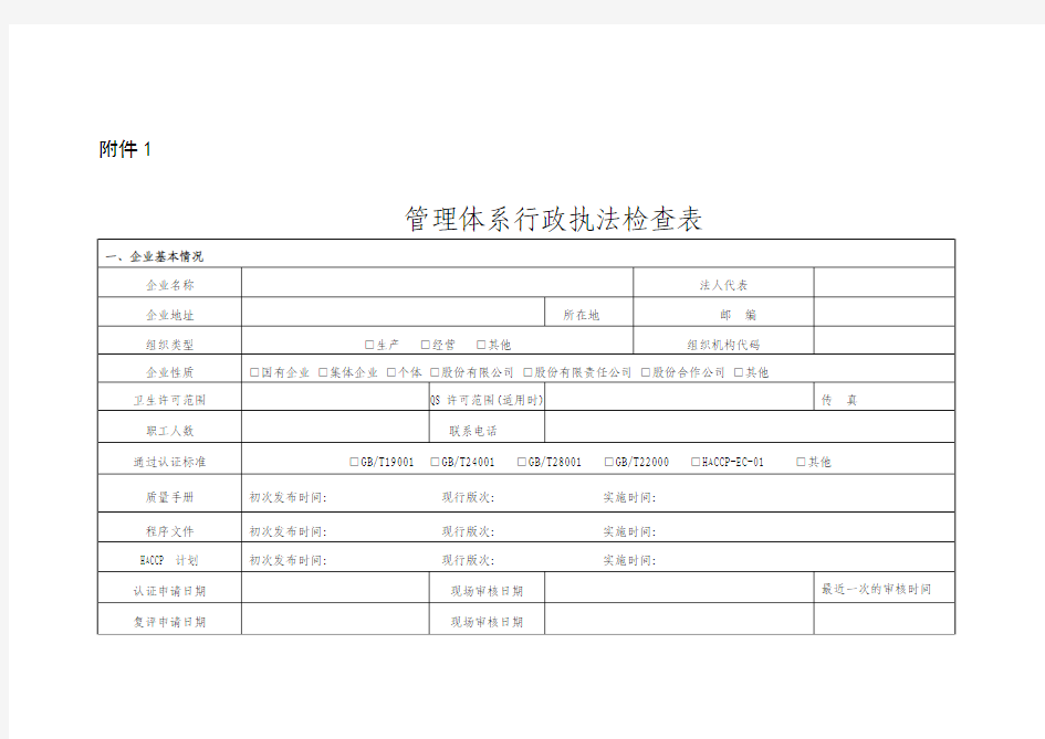 管理体系行政执法检查表