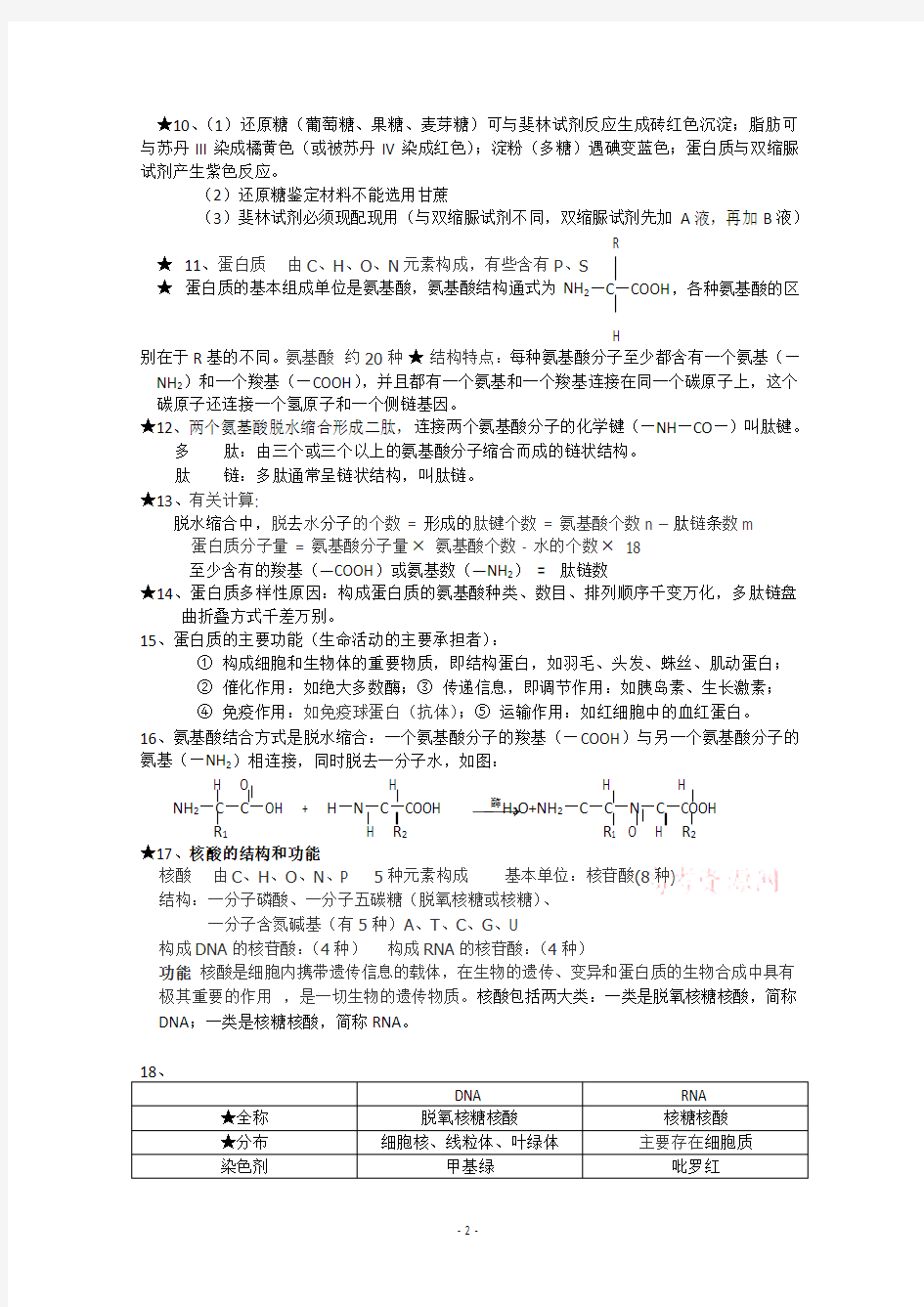 高中生物分子与细胞知识点总结