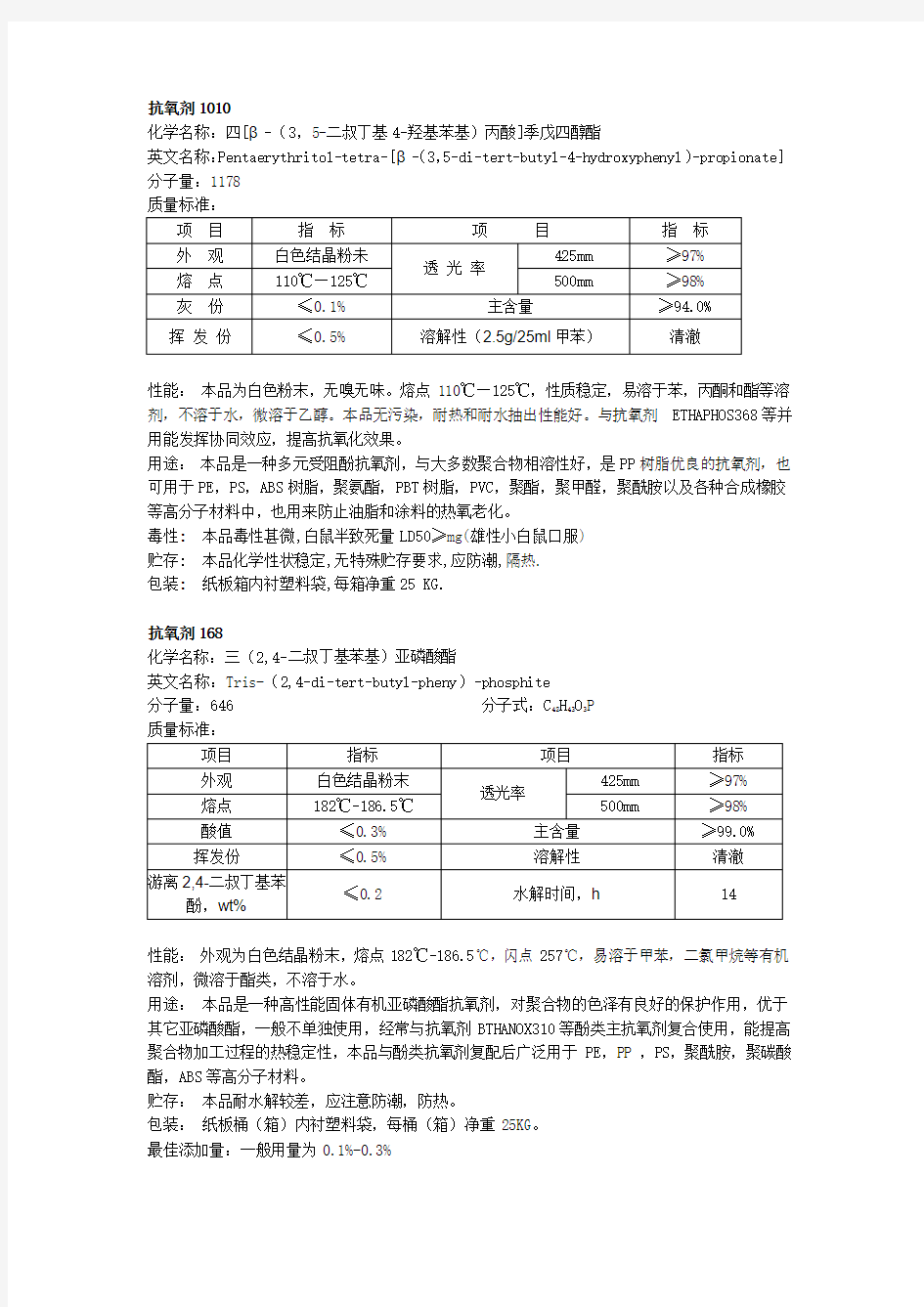 高分子材料常用抗氧剂