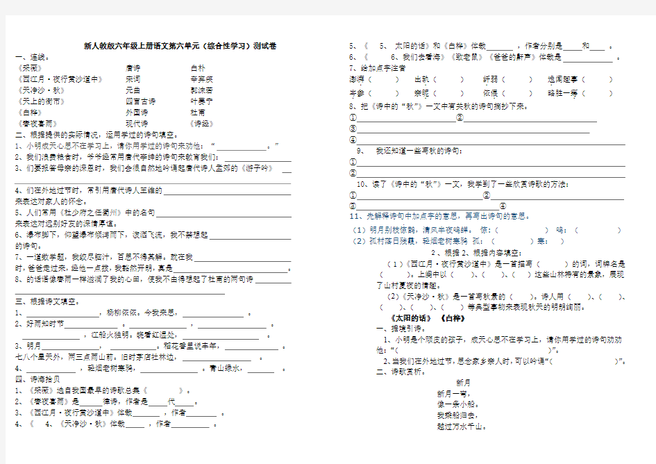 新人教版第六单元测试卷