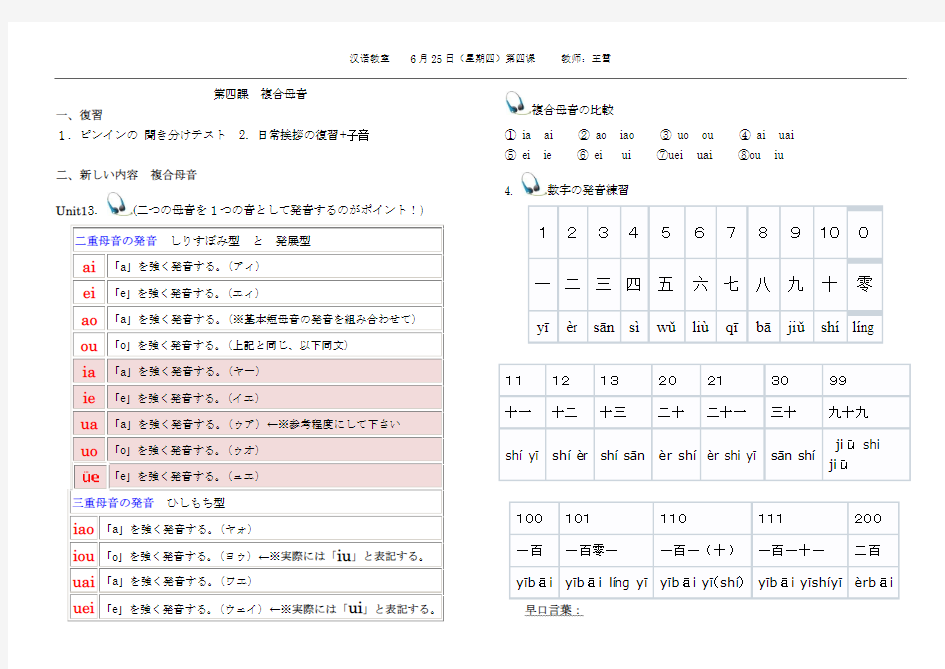 教日本人学汉语拼音 第四课 复合母音