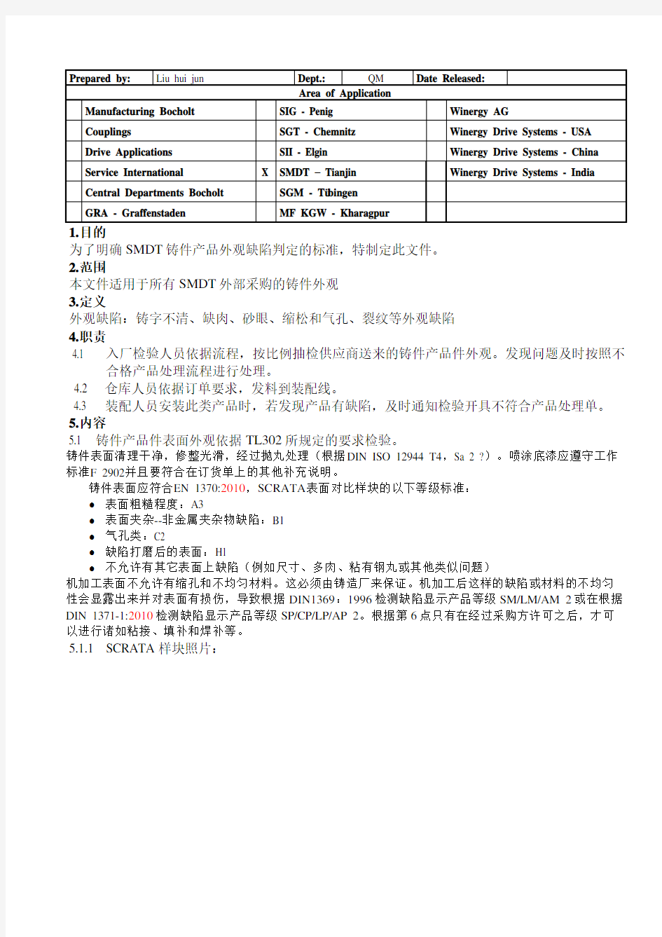 铸件缺陷判定标准