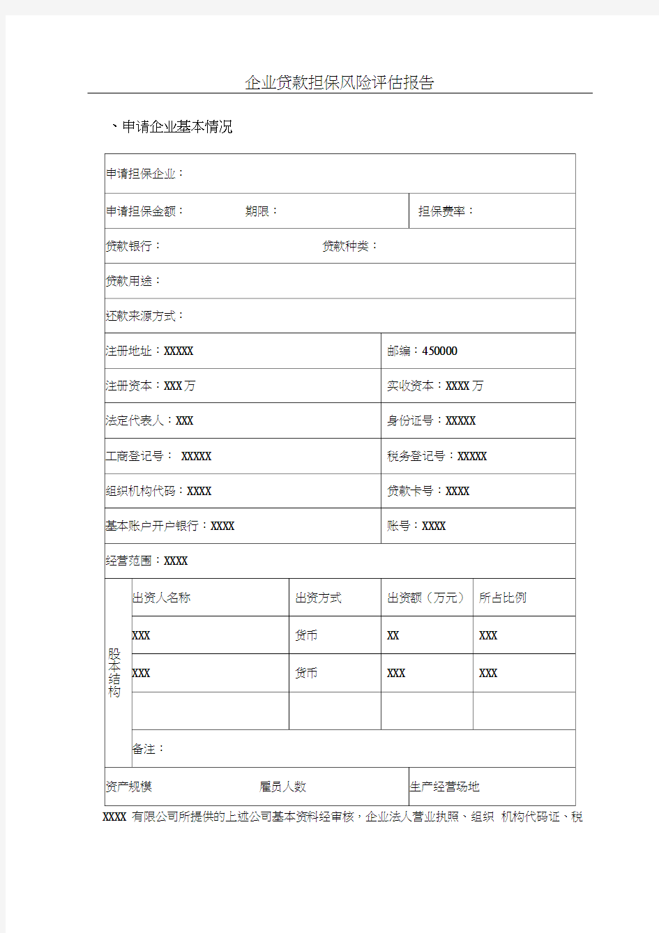 企业贷款担保风险评估报告