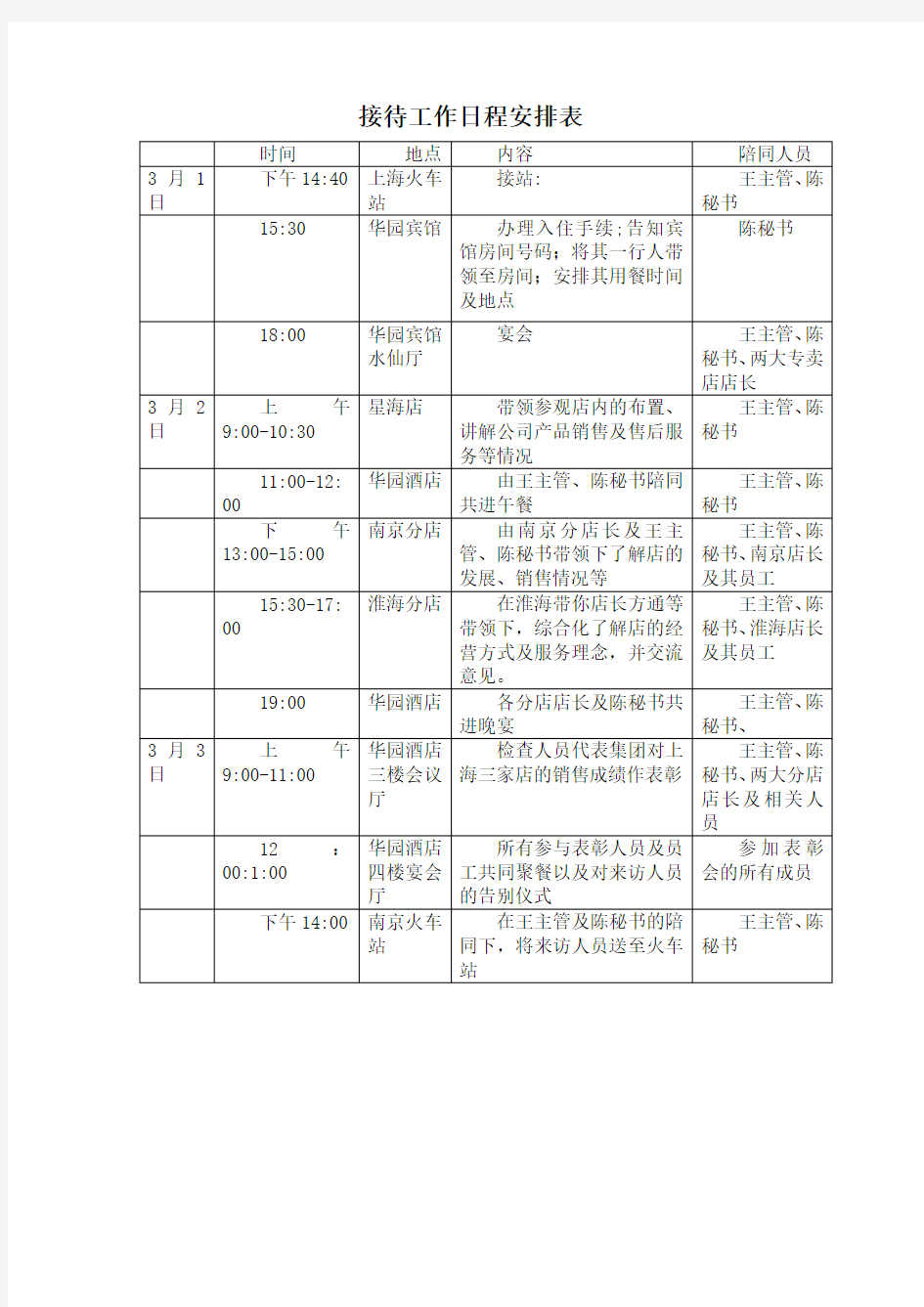 接待工作日程安排表