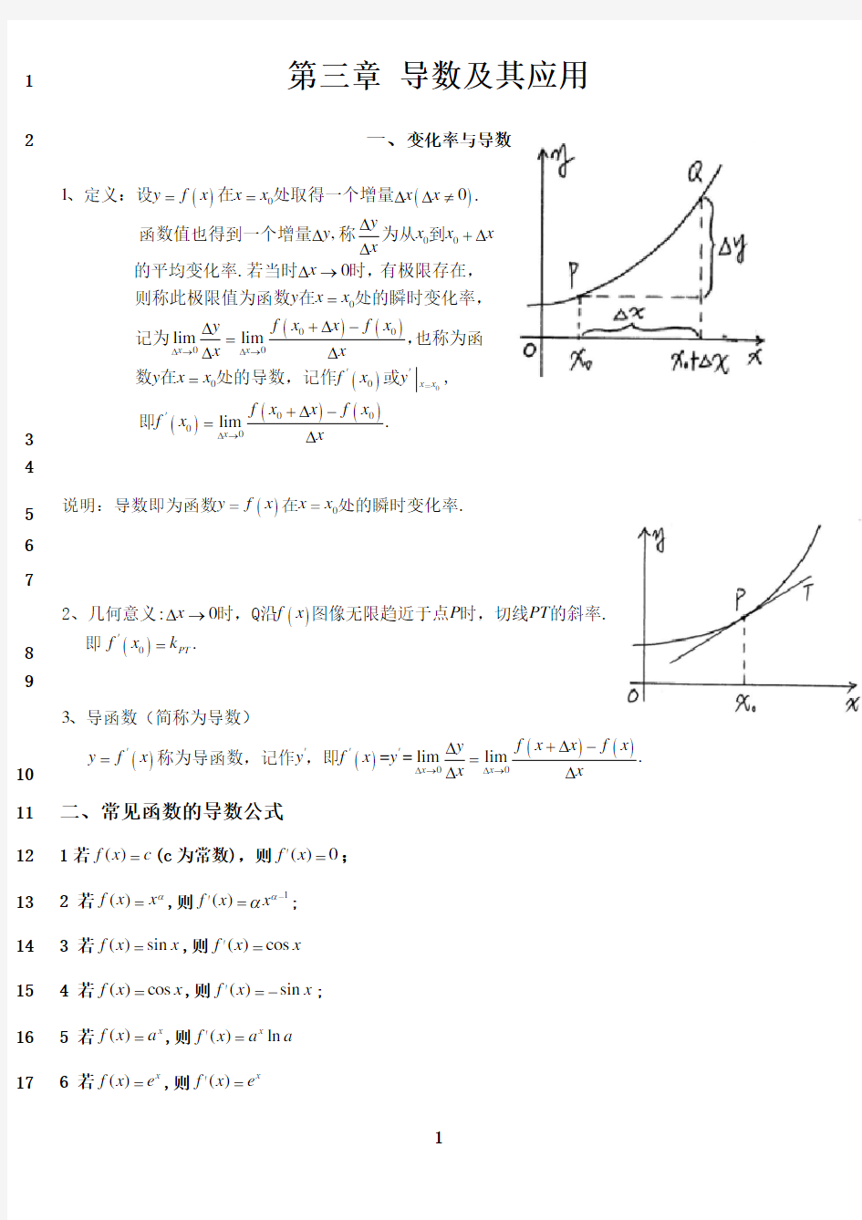 最新高中数学选修1-1《导数及其应用》知识点讲义