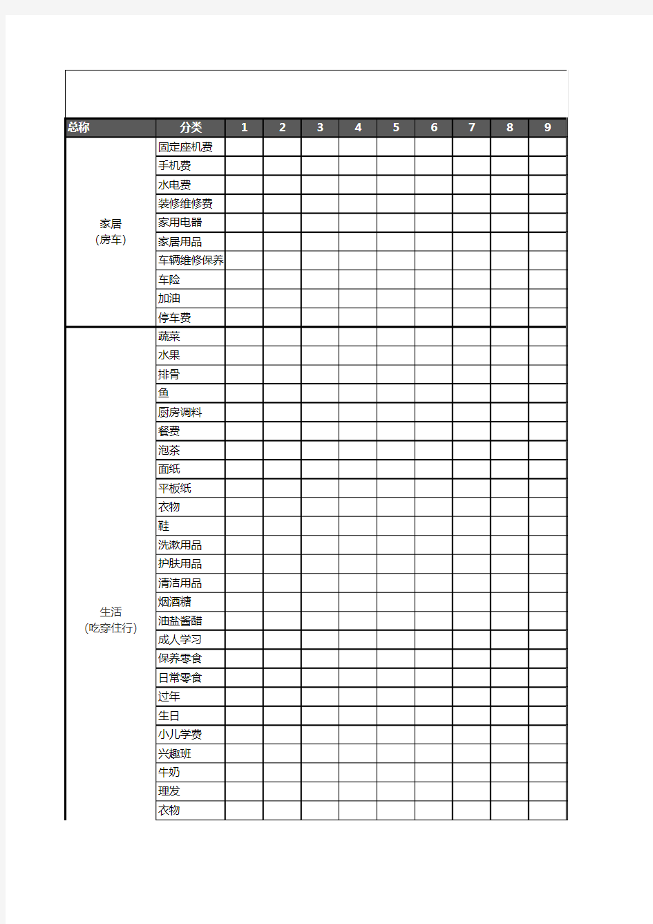 家庭每月开支明细表【excel表格模板】