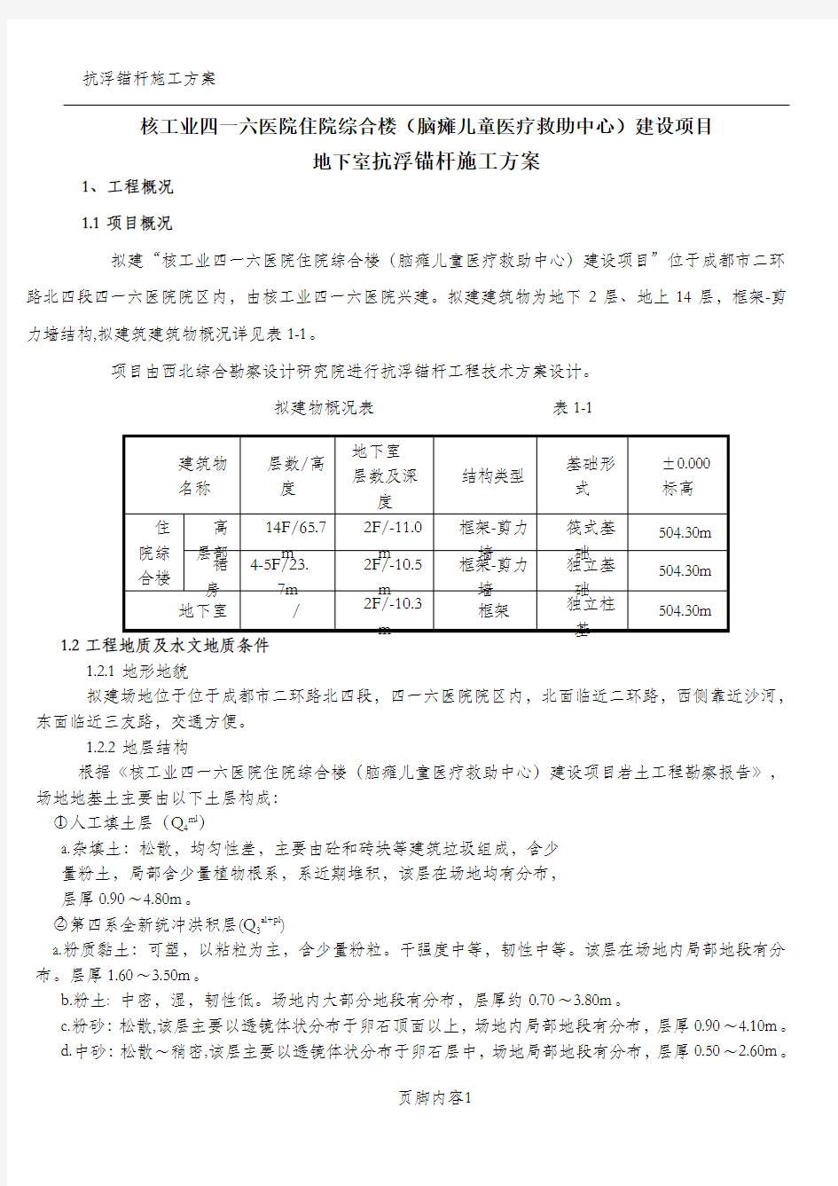 抗浮锚杆施工方案10.16