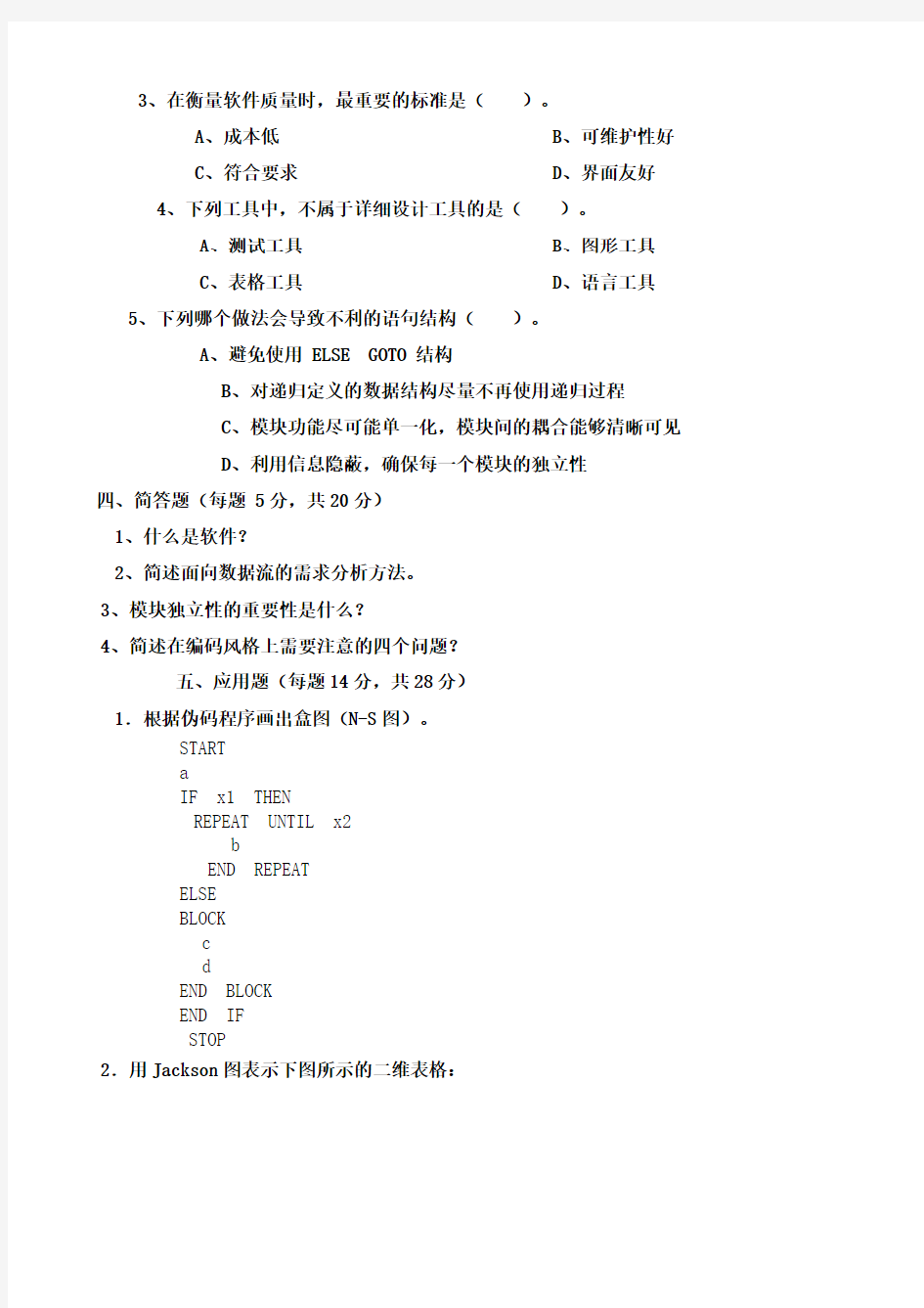 软件工程试题及答案