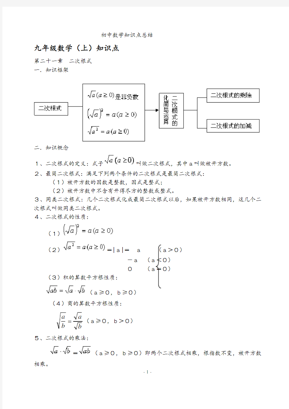初中数学七、八、九年级知识点及公式总结大全(人教版).pdf