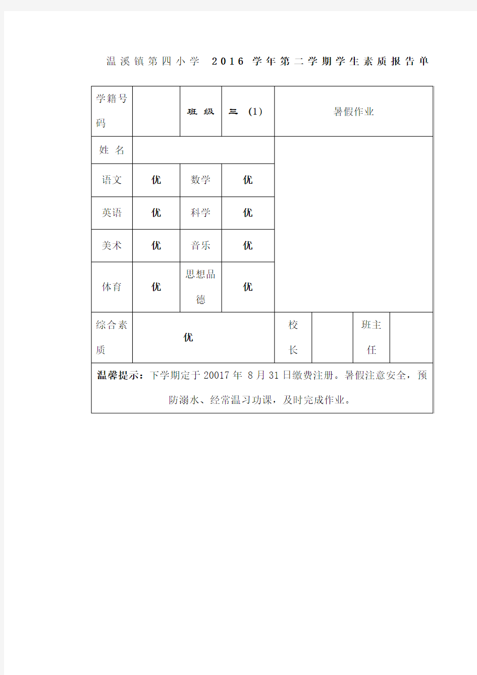 成绩单模板