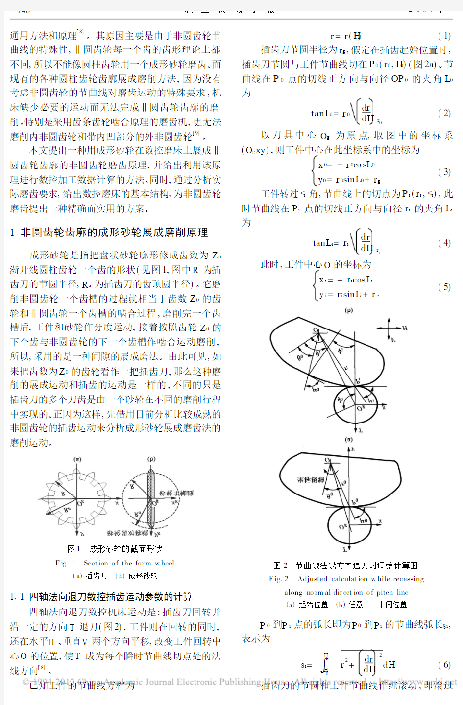 非圆齿轮的成形砂轮展成磨削原理