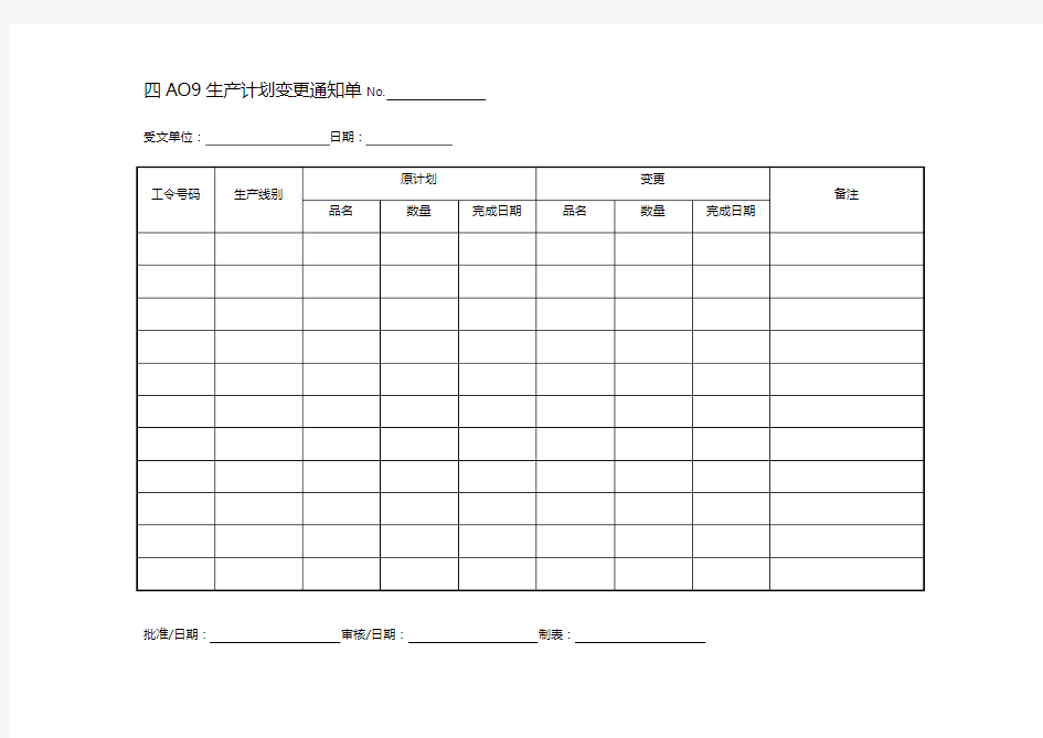 A生产计划变更通知单