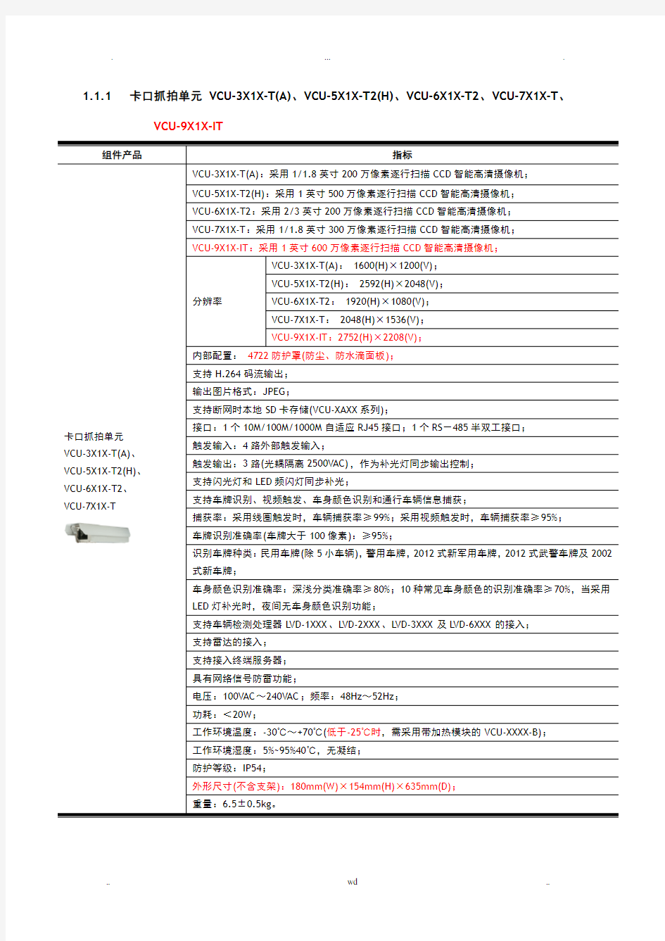 海康威视智能交通主要设备全参数