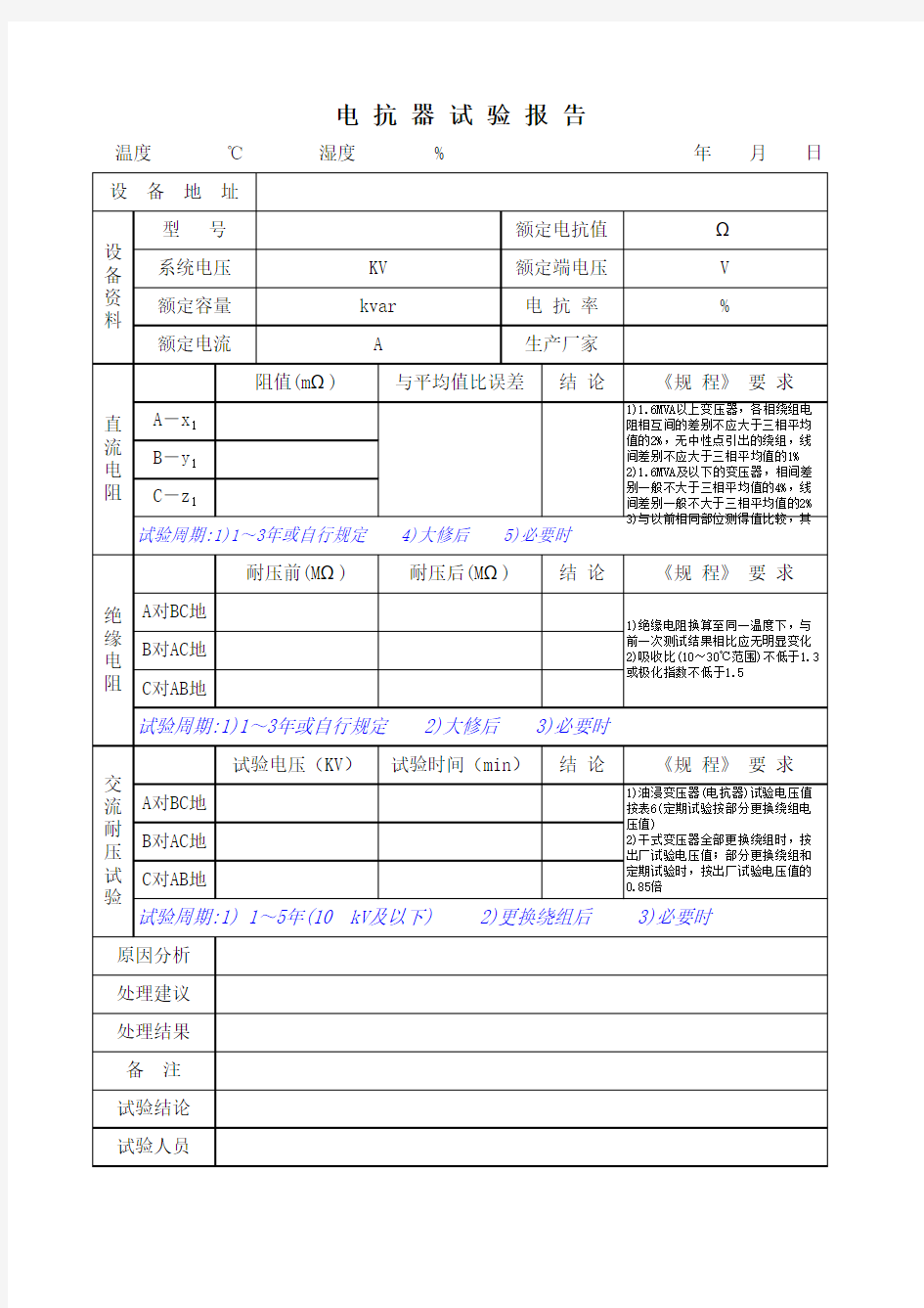 电 抗 器 试 验 报 告