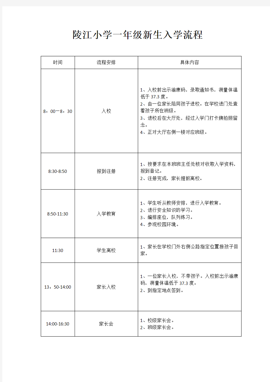 一年级新生入学流程