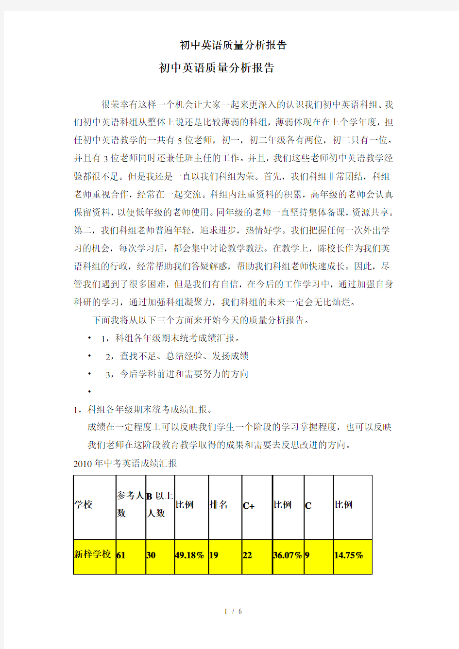 初中英语质量分析报告