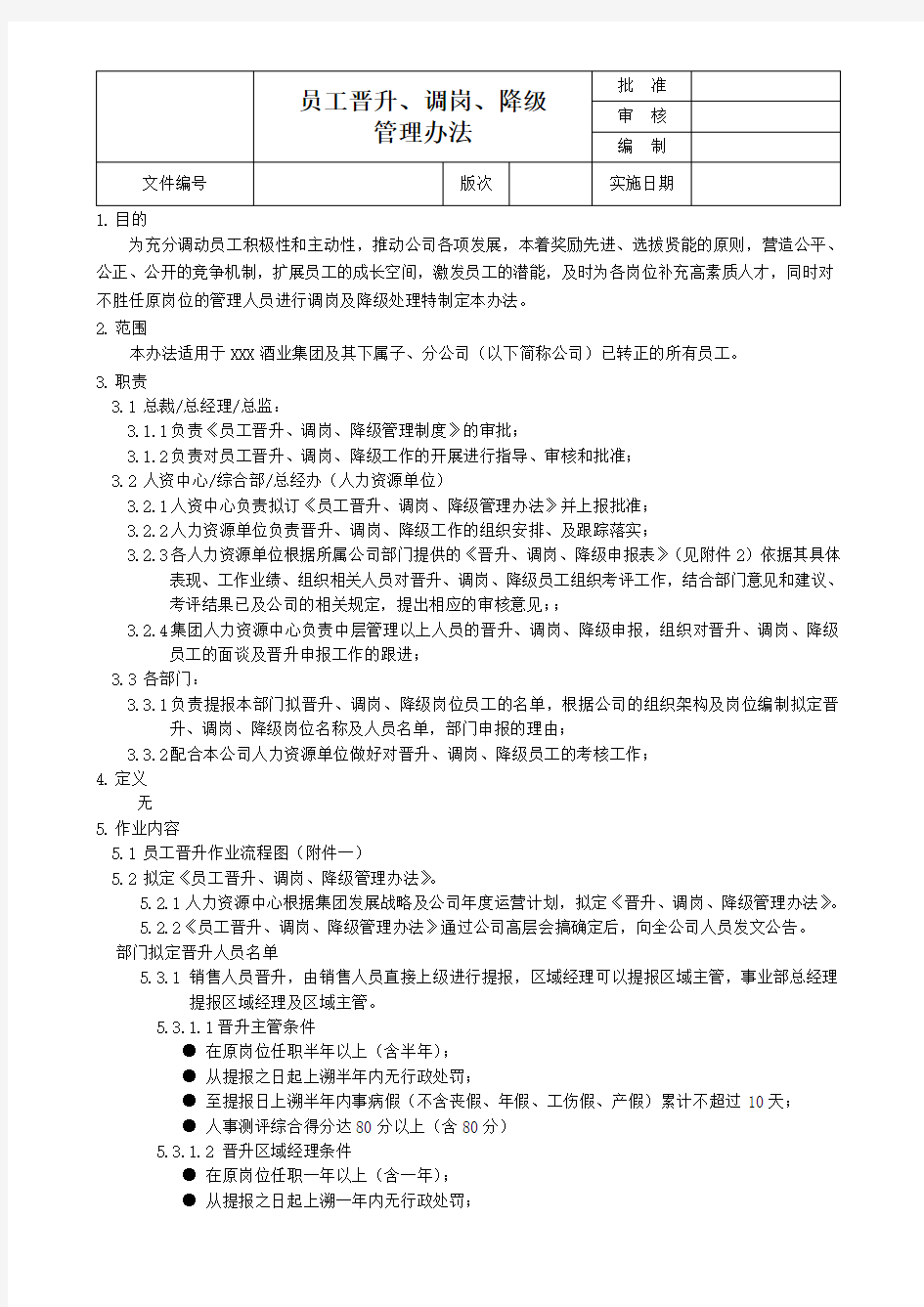 调岗制度晋升、调岗、降级管理办法