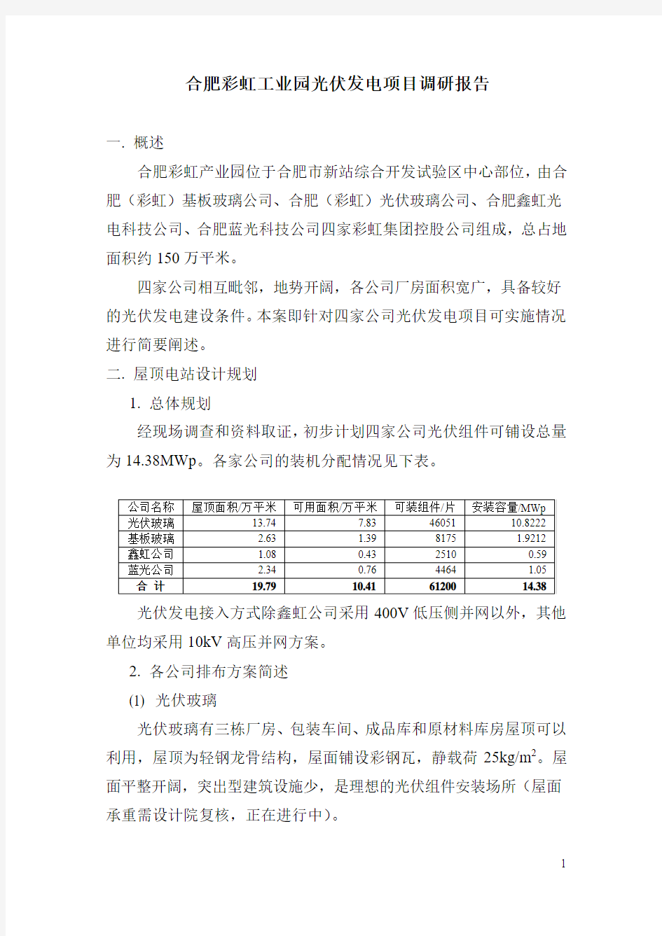 合肥彩虹产业园光伏发电项目调研报告