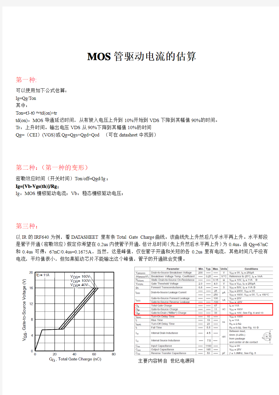 MOS管驱动电流的估算